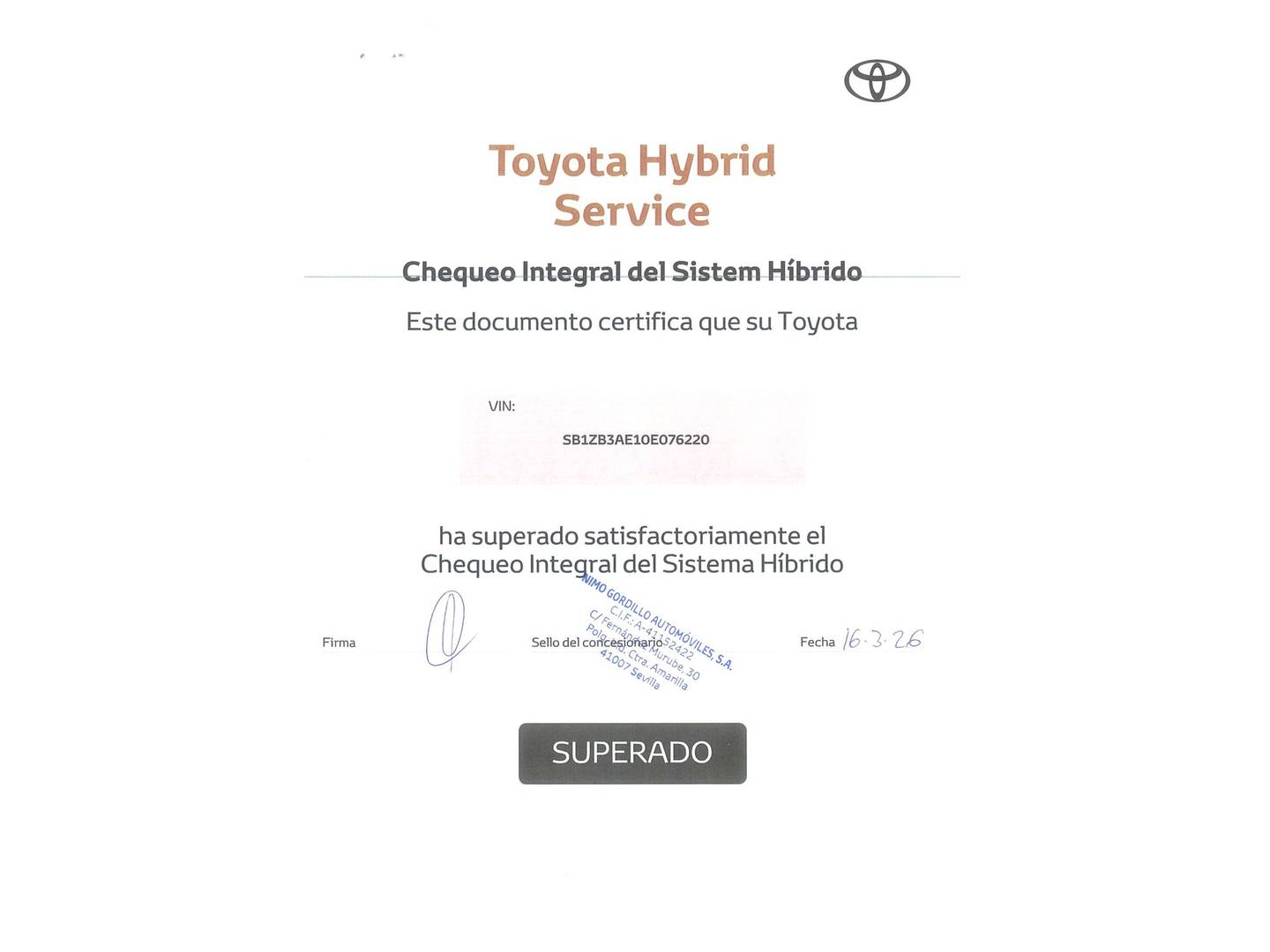 Foto del mantenimiento del Toyota Corolla Toyota Corolla Touring Sports 140H Style (140 CV)