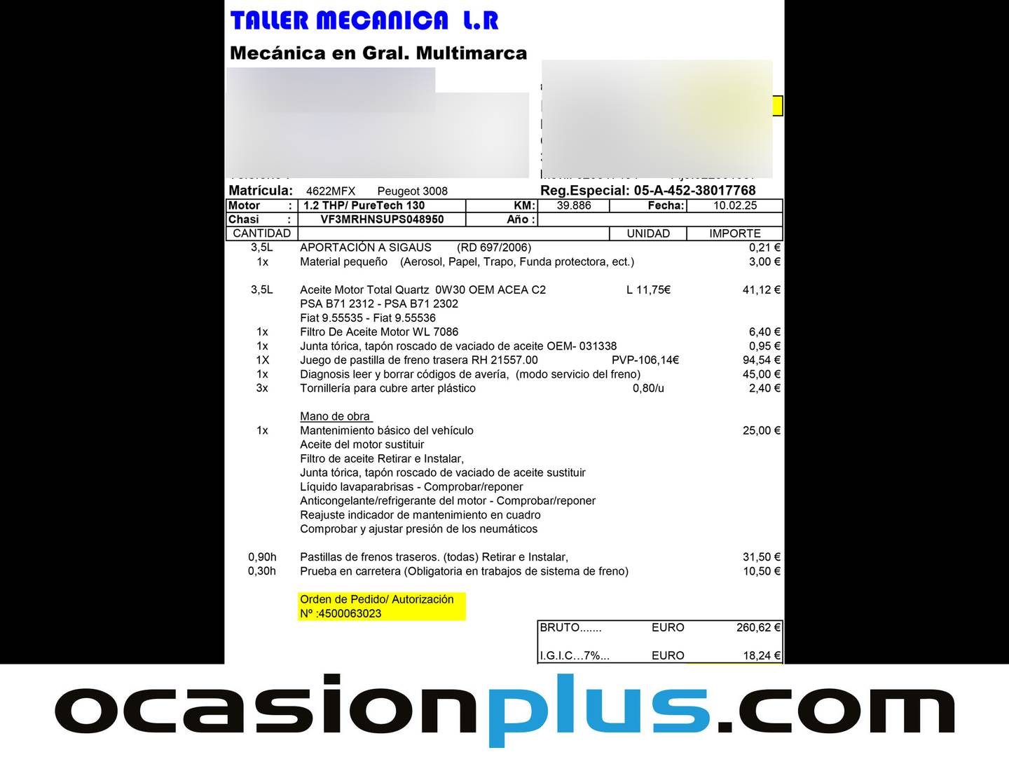 Foto del mantenimiento del Peugeot 3008 Peugeot 3008 PureTech 130 S&S GT EAT8 (130 CV)