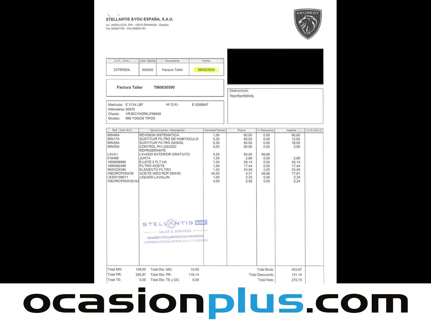 Foto del mantenimiento del Peugeot Rifter Peugeot Rifter BlueHDi 130 GT Line Standard EAT8 (130 CV)