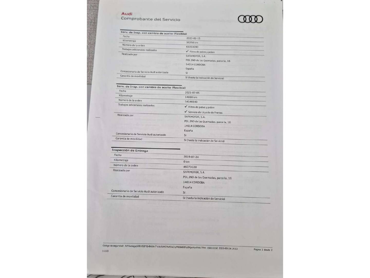 Foto del mantenimiento del Audi Q5 Audi Q5 S line 40 TDI quattro (190 CV) S tronic