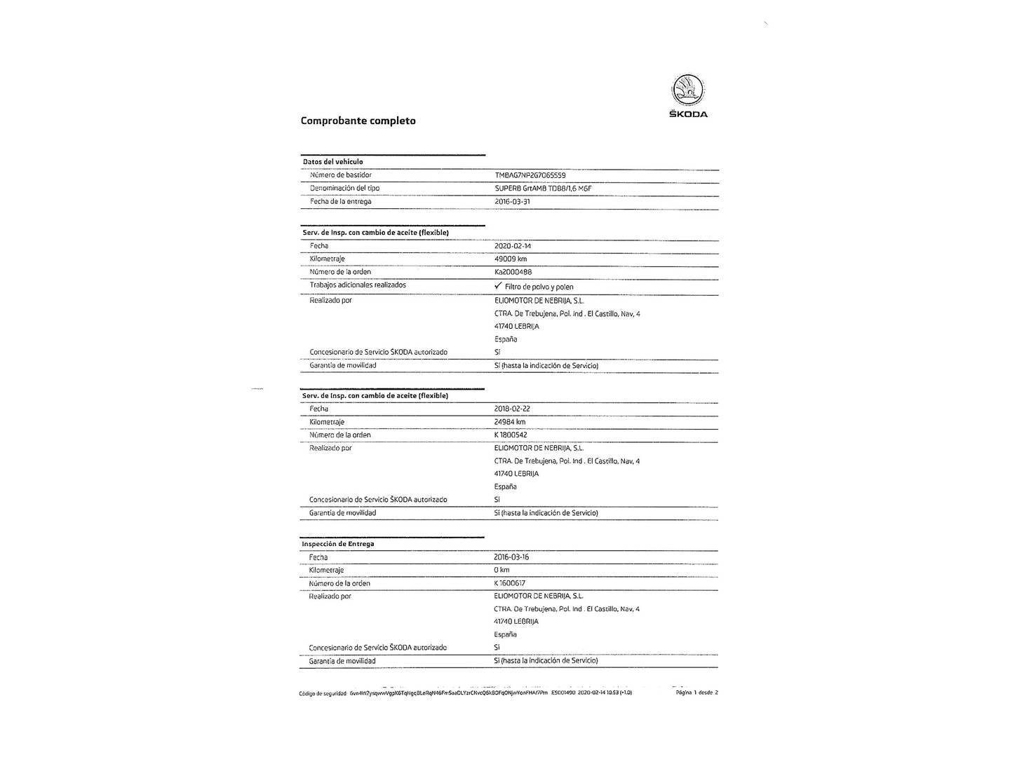Foto del mantenimiento del Skoda Superb Skoda Superb 1.6 TDI CR Ambition (120 CV)
