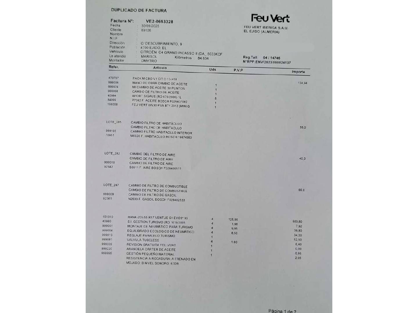 Foto del mantenimiento del Citroën Grand C4 Picasso Citroën Grand C4 Picasso BlueHDi 120 Feel (120 CV) 7 Plazas