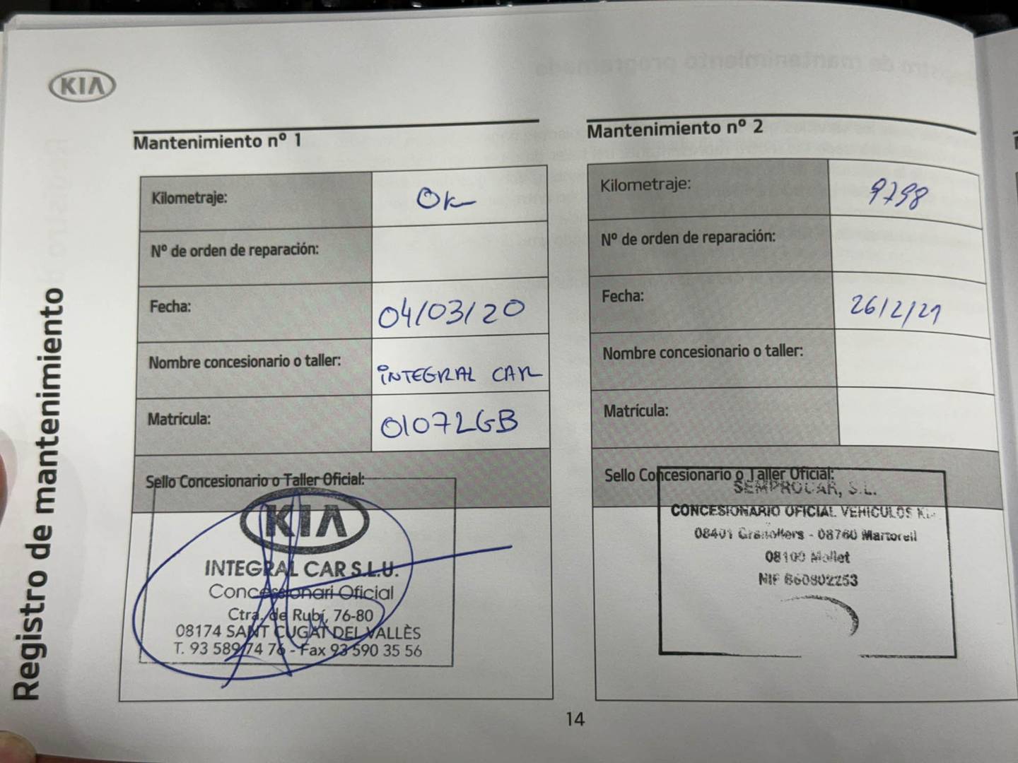 Foto del mantenimiento del KIA Ceed KIA Ceed 1.0 T-GDi Tech (120 CV)