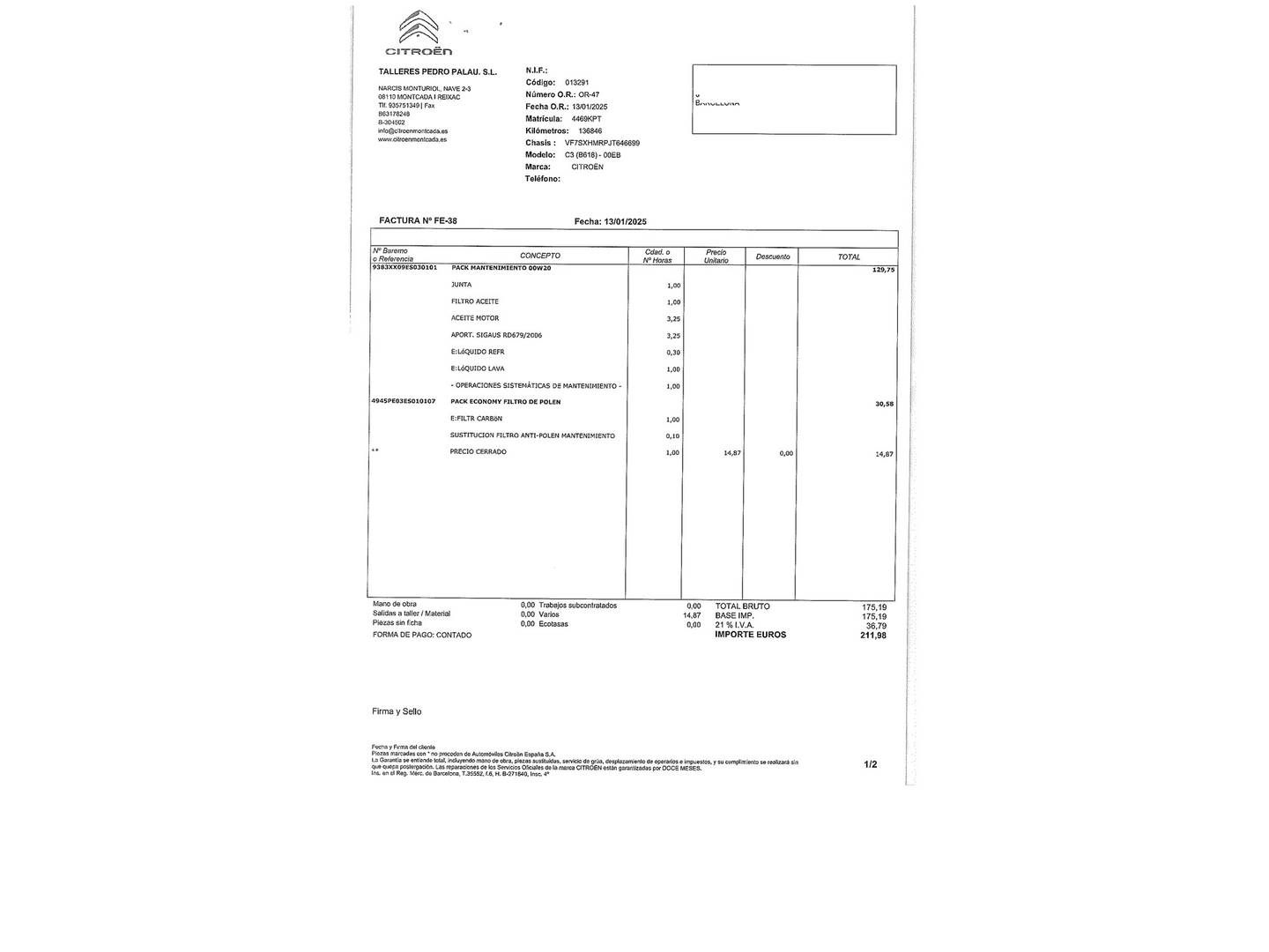Foto del mantenimiento del Citroën C3 Citroën C3 PureTech 82 Feel (83 CV)