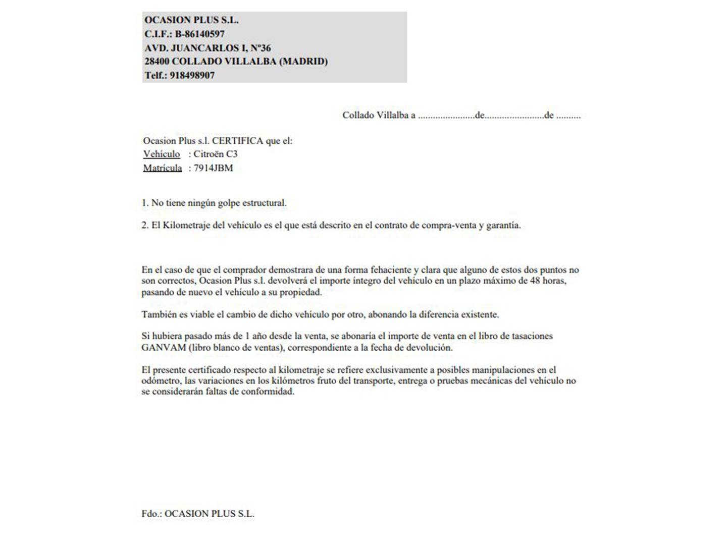 Foto del certificado del Citroën C3 Citroën C3 PureTech Collection (82 CV)