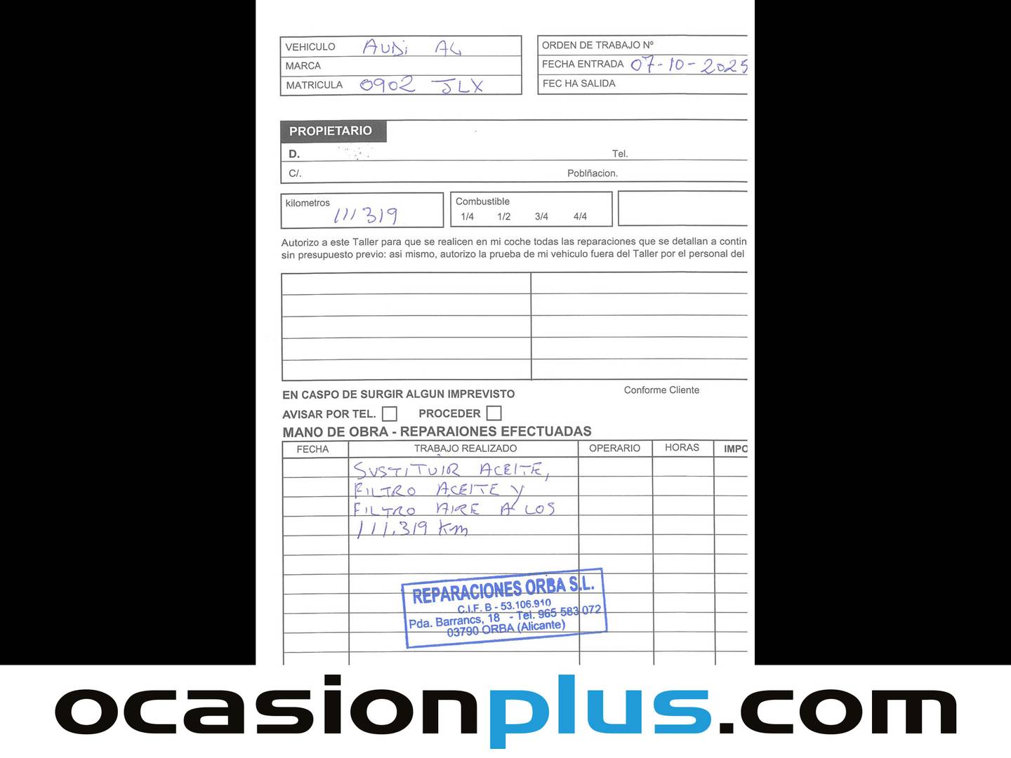 Foto del mantenimiento del Audi A3 Audi A3 Cabrio Attraction 1.6 TDI CD (110 CV)