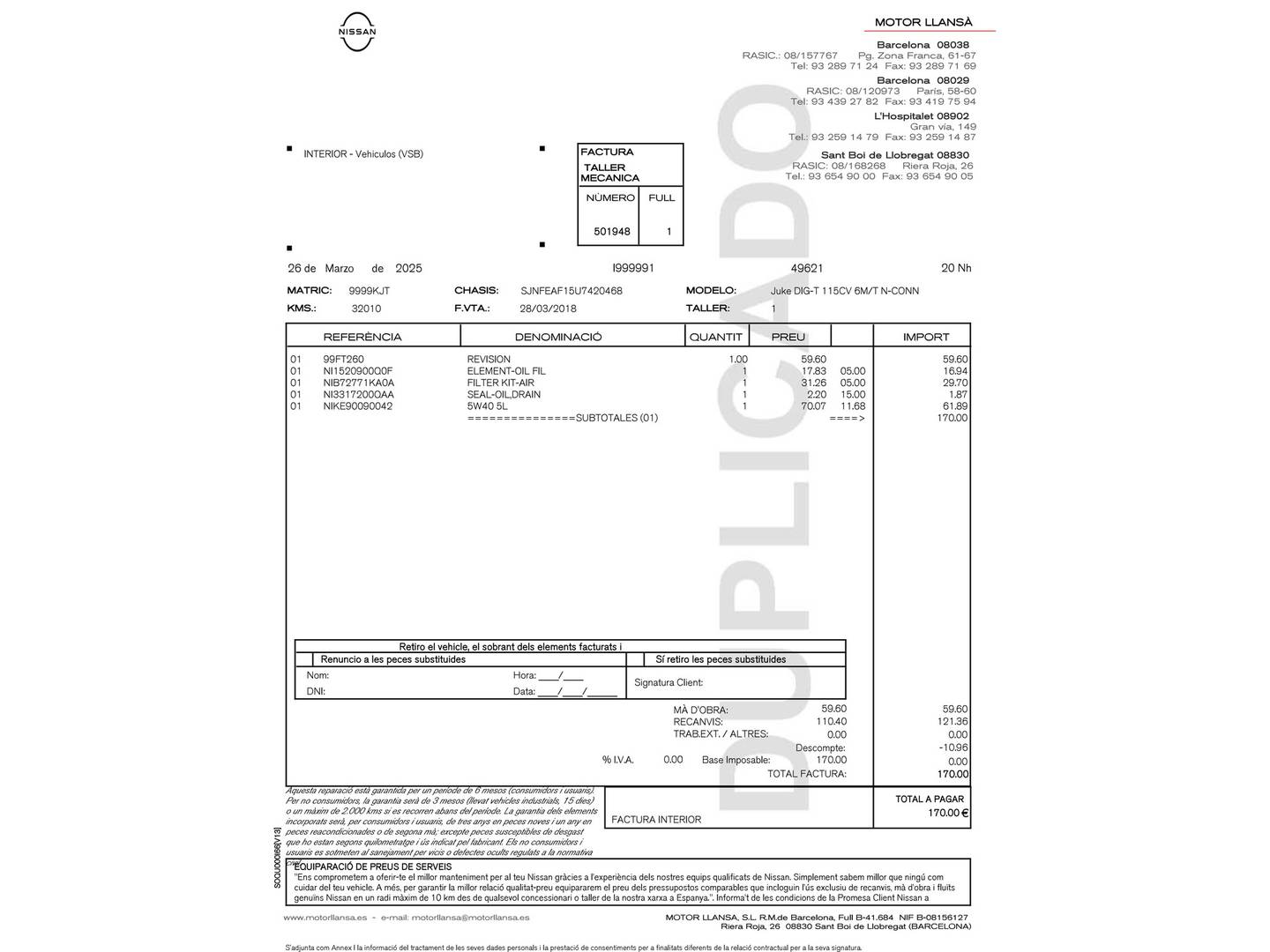 Foto del mantenimiento del Nissan JUKE Nissan Juke 1.2 DIG-T N-Connecta 4x2 (115 CV)