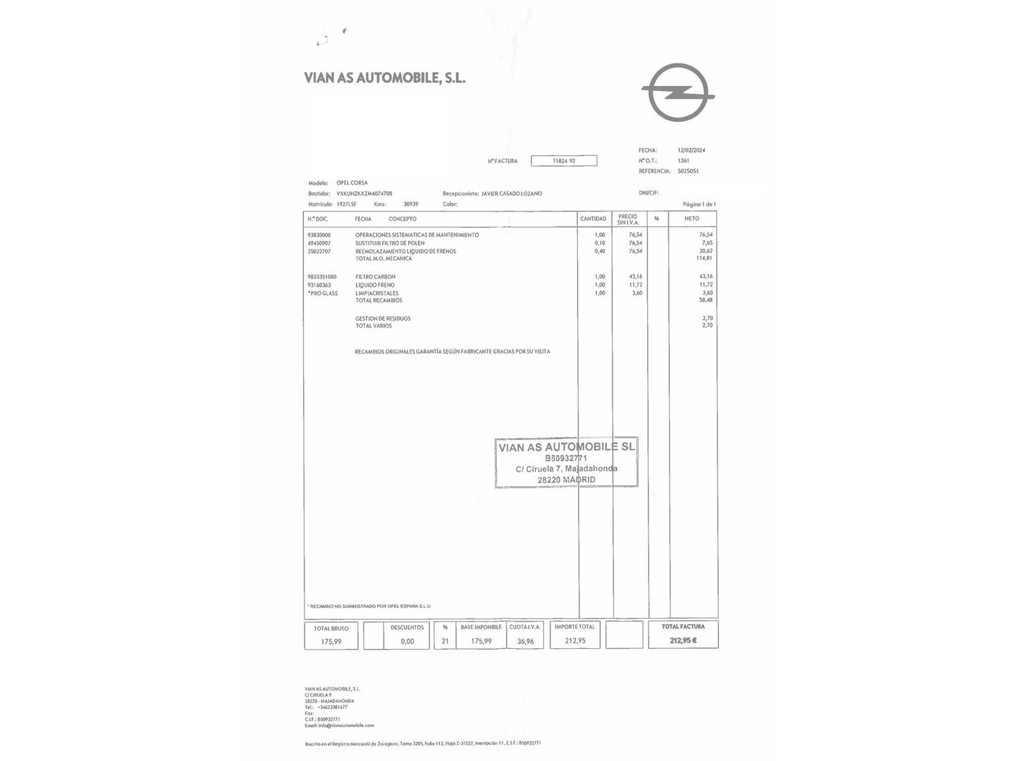 Foto del mantenimiento del Opel Corsa-e Opel Corsa-e 50kWh Elegance-e (136 CV)