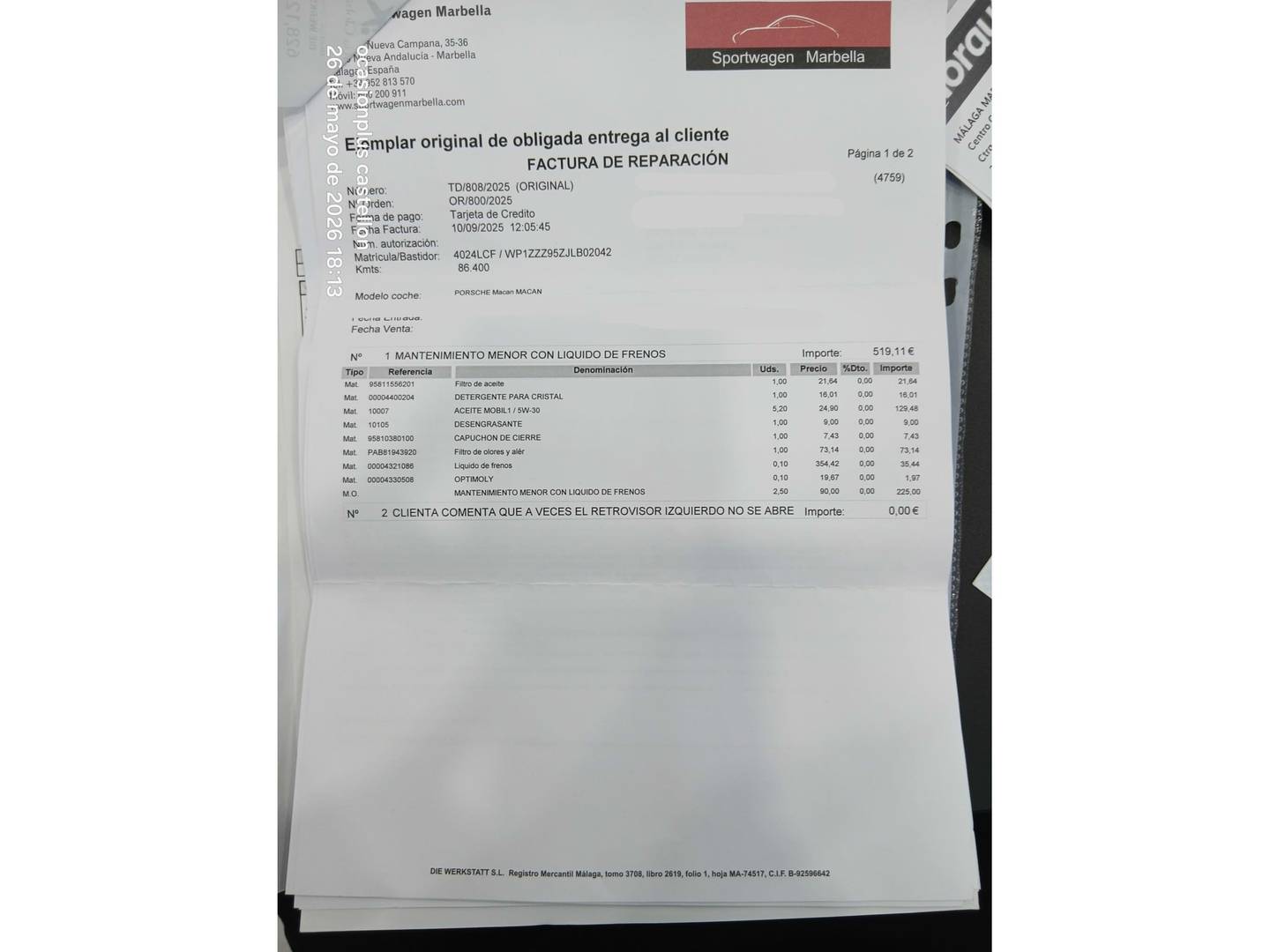 Foto del mantenimiento del Porsche Macan Porsche Macan (252 CV)