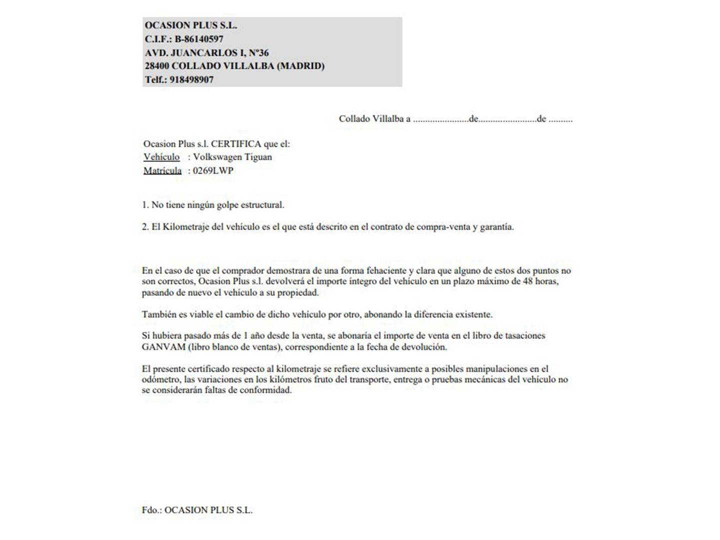 Foto del certificado del Volkswagen Tiguan Volkswagen Tiguan Life 2.0 TDI (150 CV)