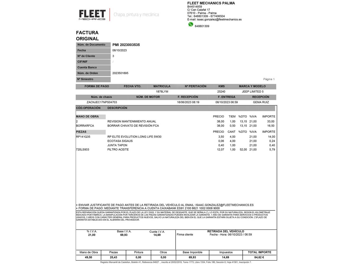 Foto del mantenimiento del Jeep Compass Jeep Compass 1.3 Gse Limited 4x2 FWD  (130 CV)