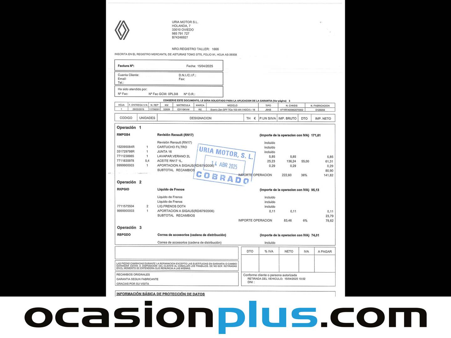 Foto del mantenimiento del Renault Scénic Renault Scenic Zen TCe (140 CV) GPF