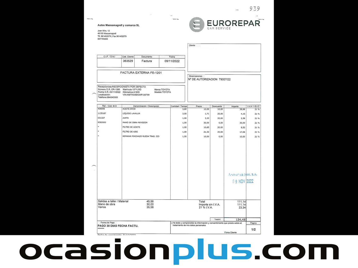 Foto del mantenimiento del Toyota C-HR Toyota C-HR 1.8 125H Active (122 CV)