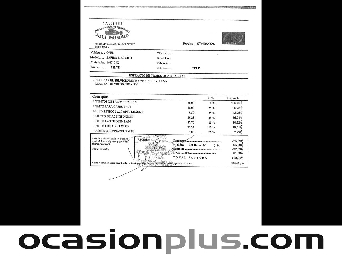 Foto del mantenimiento del Opel Zafira Opel Zafira 1.9 CDTi Enjoy (120 CV) 7 Plazas