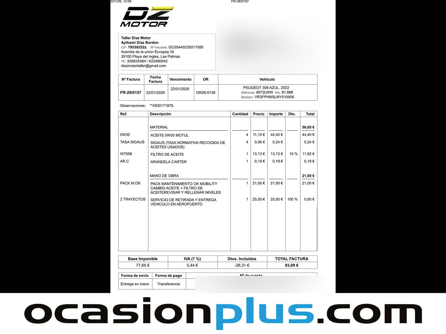 Foto del mantenimiento del Peugeot 308 Peugeot 308 PureTech 130 S&S Allure (130 CV)