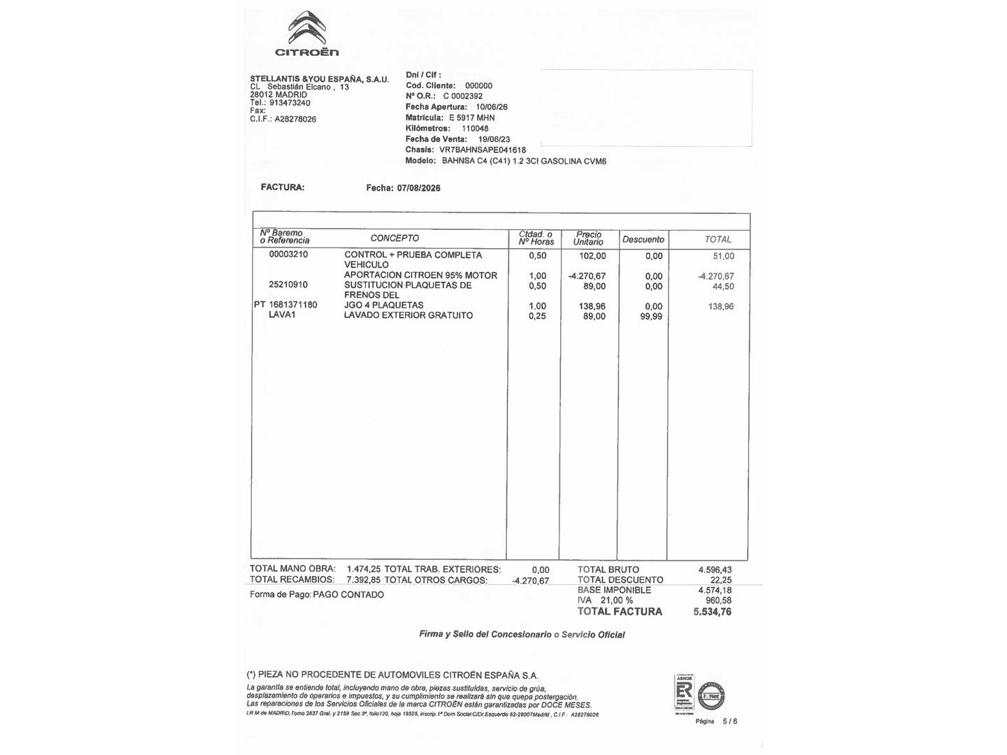 Foto del mantenimiento del Citroën C4 Citroën C4 PureTech 130 S&S Shine (130 CV)