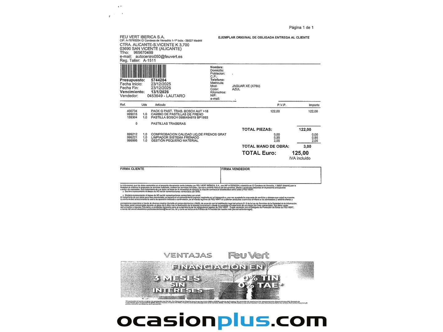 Foto del mantenimiento del Jaguar XE Jaguar XE 2.0D I4 S RWD Auto (180 CV)