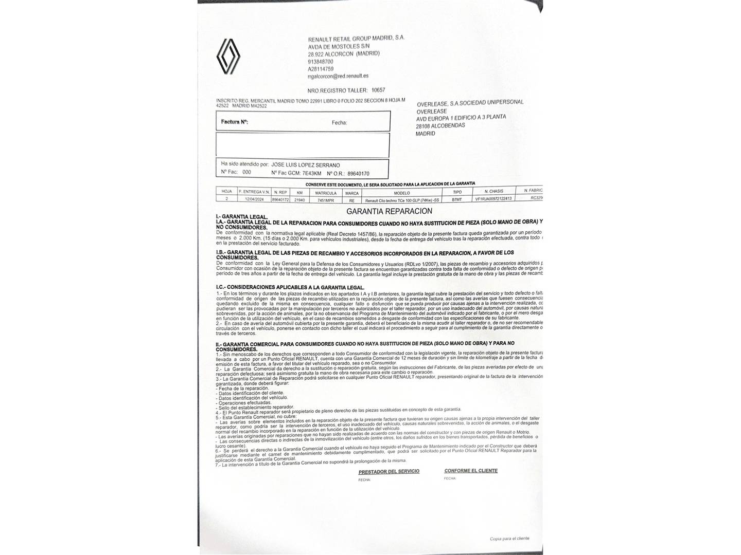 Foto del mantenimiento del Renault Clio Renault Clio Techno TCe (100 CV) GLP