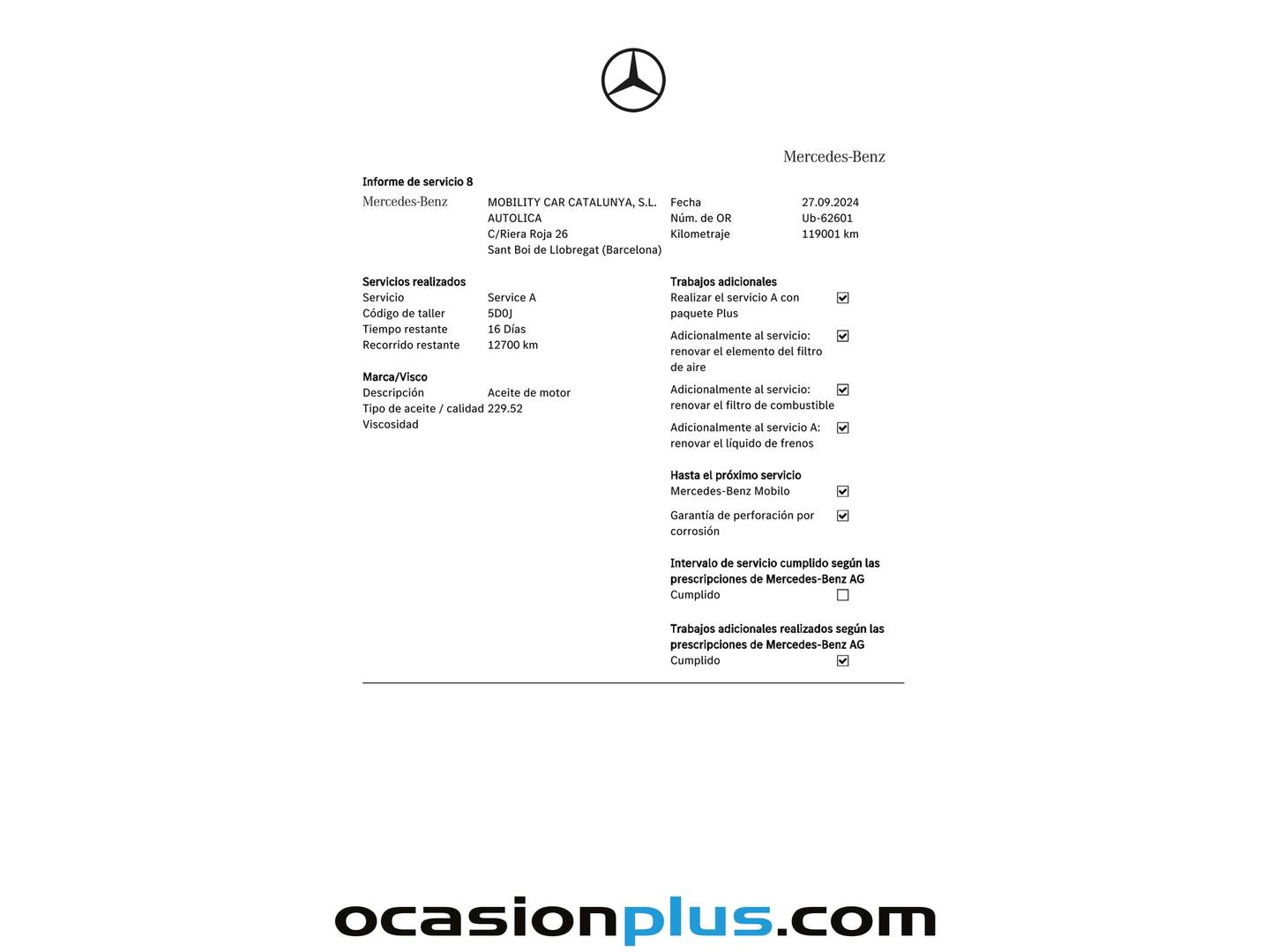 Foto del mantenimiento del Mercedes Clase A Mercedes Clase A 200 d AMG Line (136 CV)