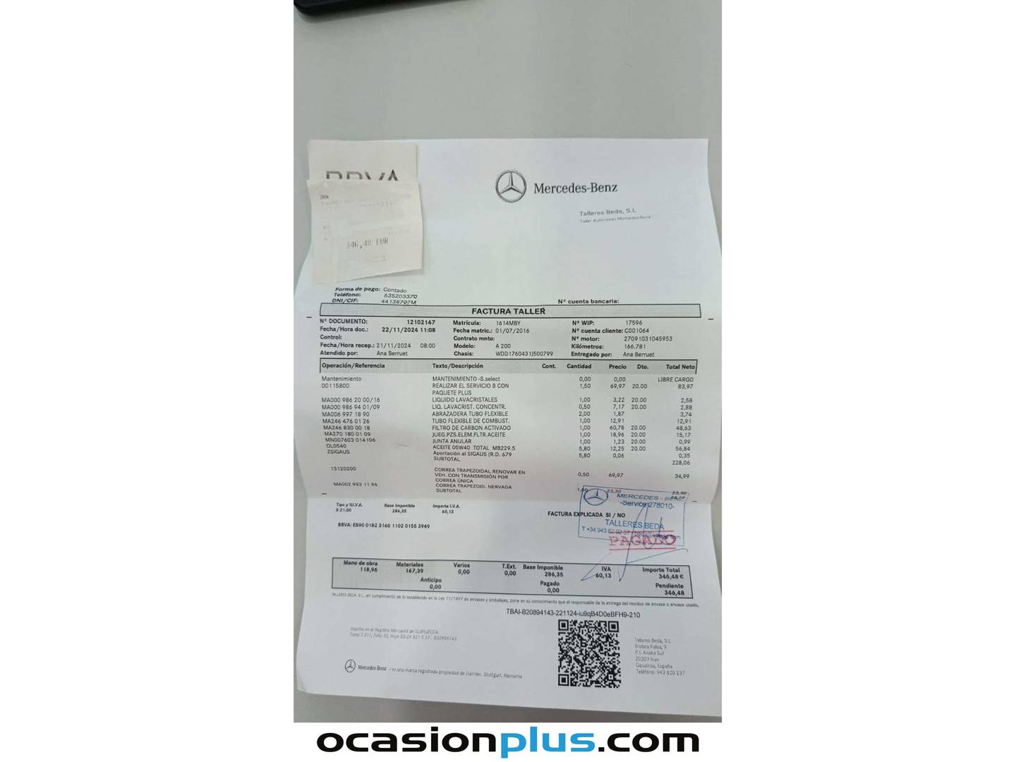 Foto del mantenimiento del Mercedes Clase A Mercedes Clase A 200 AMG Line (156 CV)