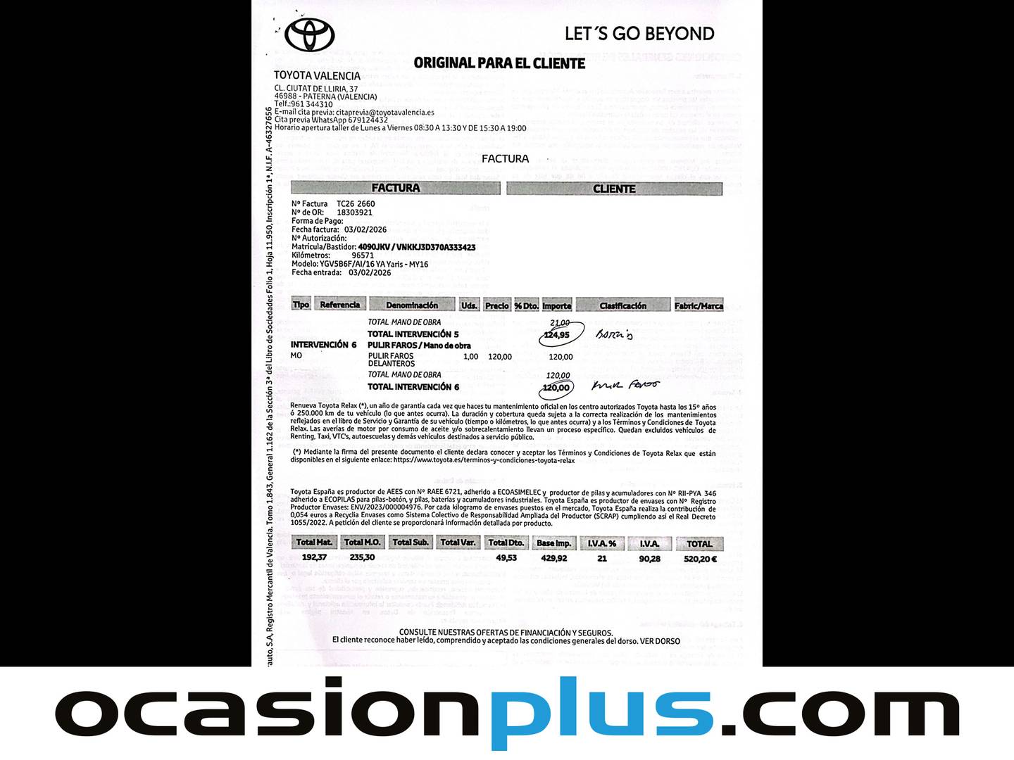 Foto del mantenimiento del Toyota Yaris Toyota Yaris 100 Active (99 CV)