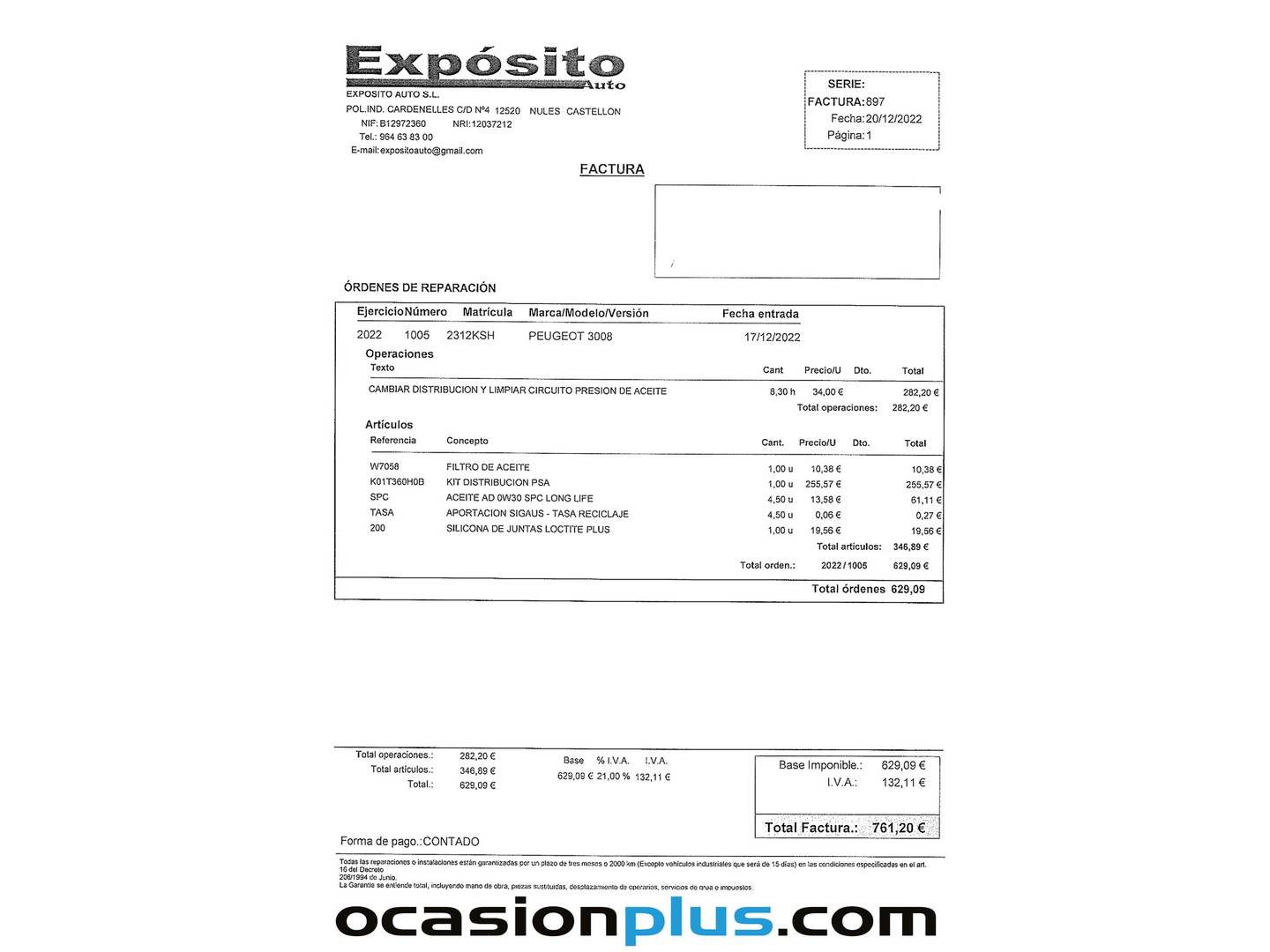 Foto del mantenimiento del Peugeot 2008 Peugeot 2008 PureTech 110 S&S Allure EAT6 (110 CV)