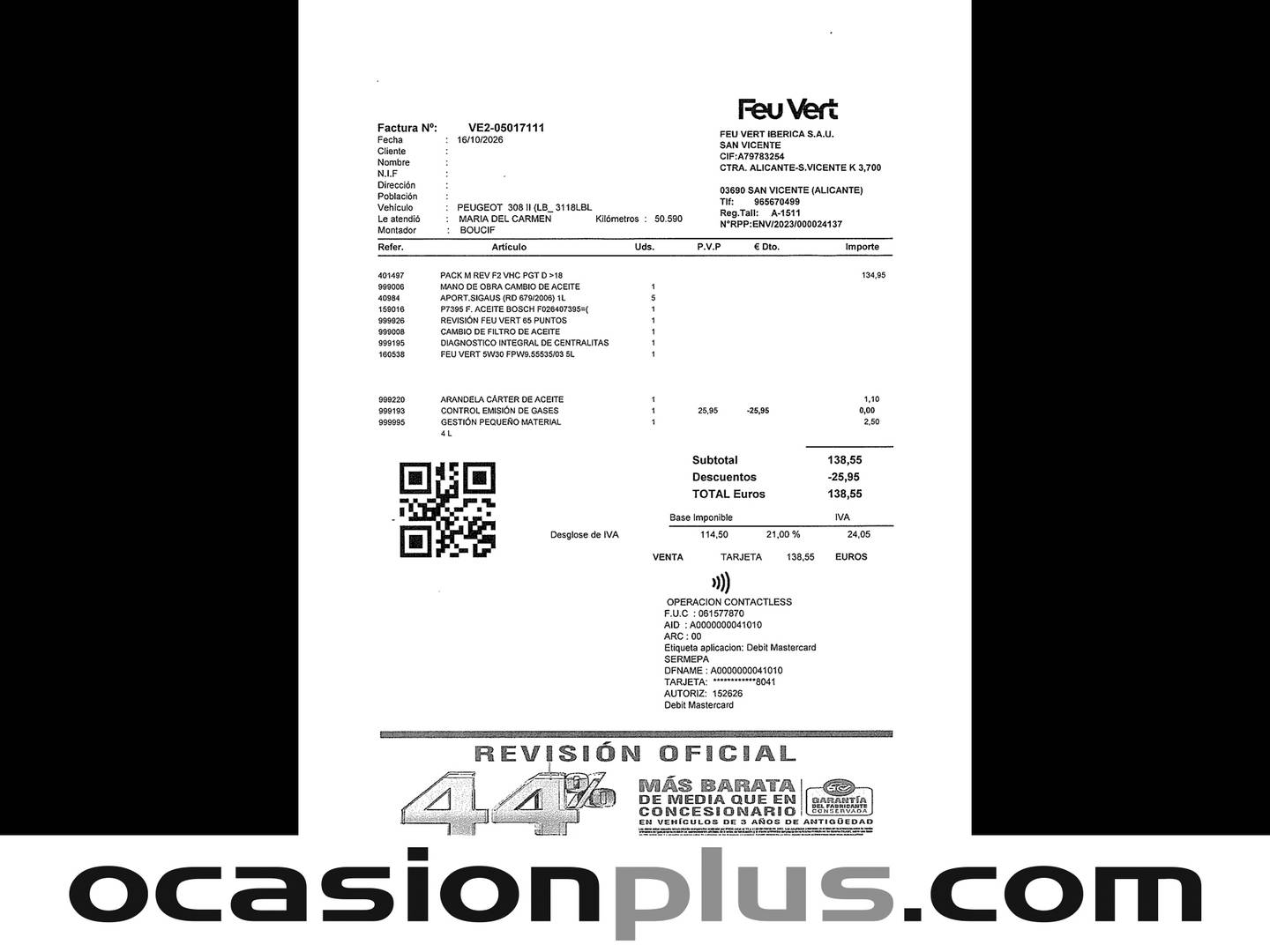 Foto del mantenimiento del Peugeot 308 Peugeot 308 BlueHDi 100 Style (100 CV)
