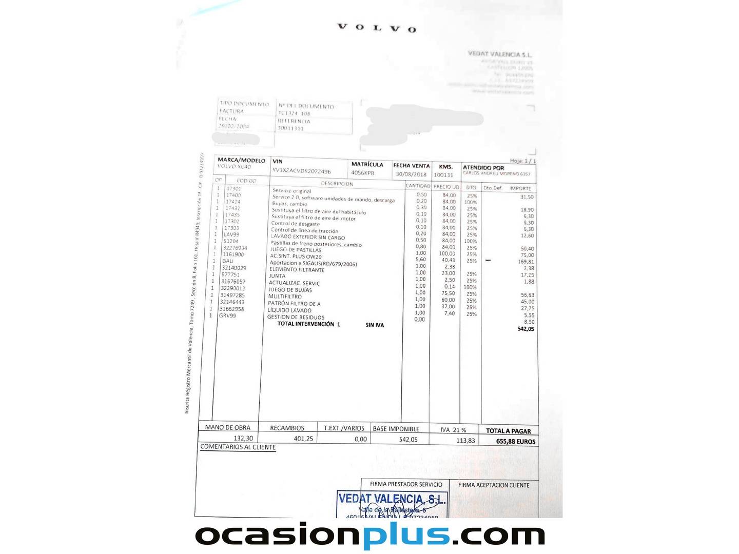 Foto del mantenimiento del Volvo XC40 Volvo XC40 T4 Momentum Auto (190 CV)