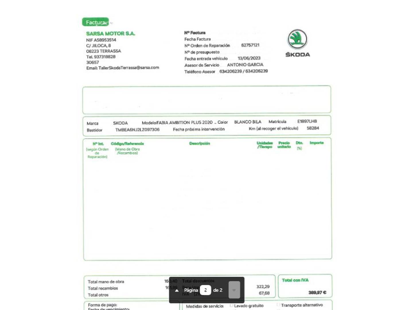 Foto del mantenimiento del Skoda Fabia Skoda Fabia 1.0 MPI Ambition Plus (60 CV)