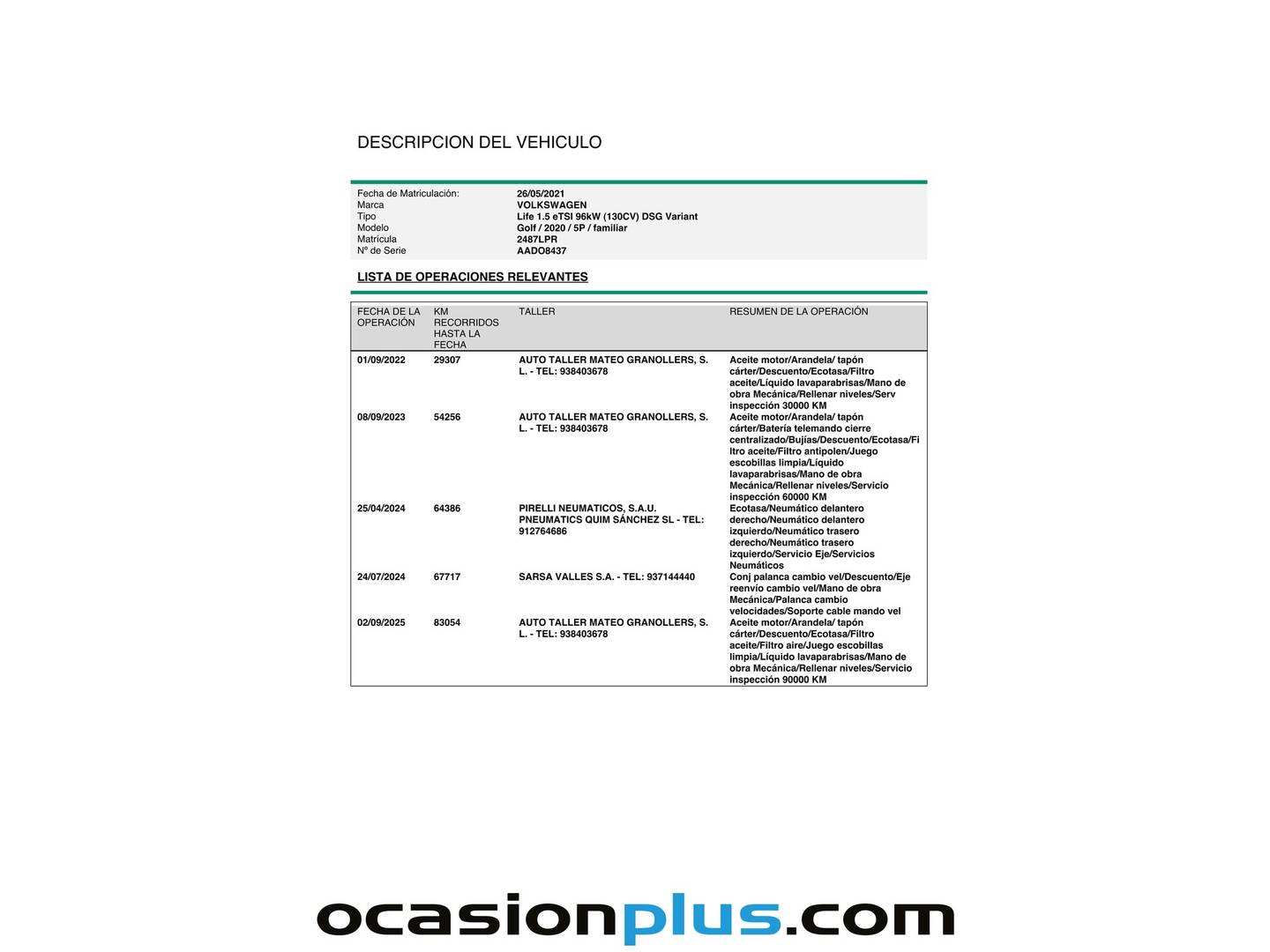 Foto del mantenimiento del Volkswagen Golf Volkswagen Golf Variant Life 1.5 eTSI (131 CV) DSG