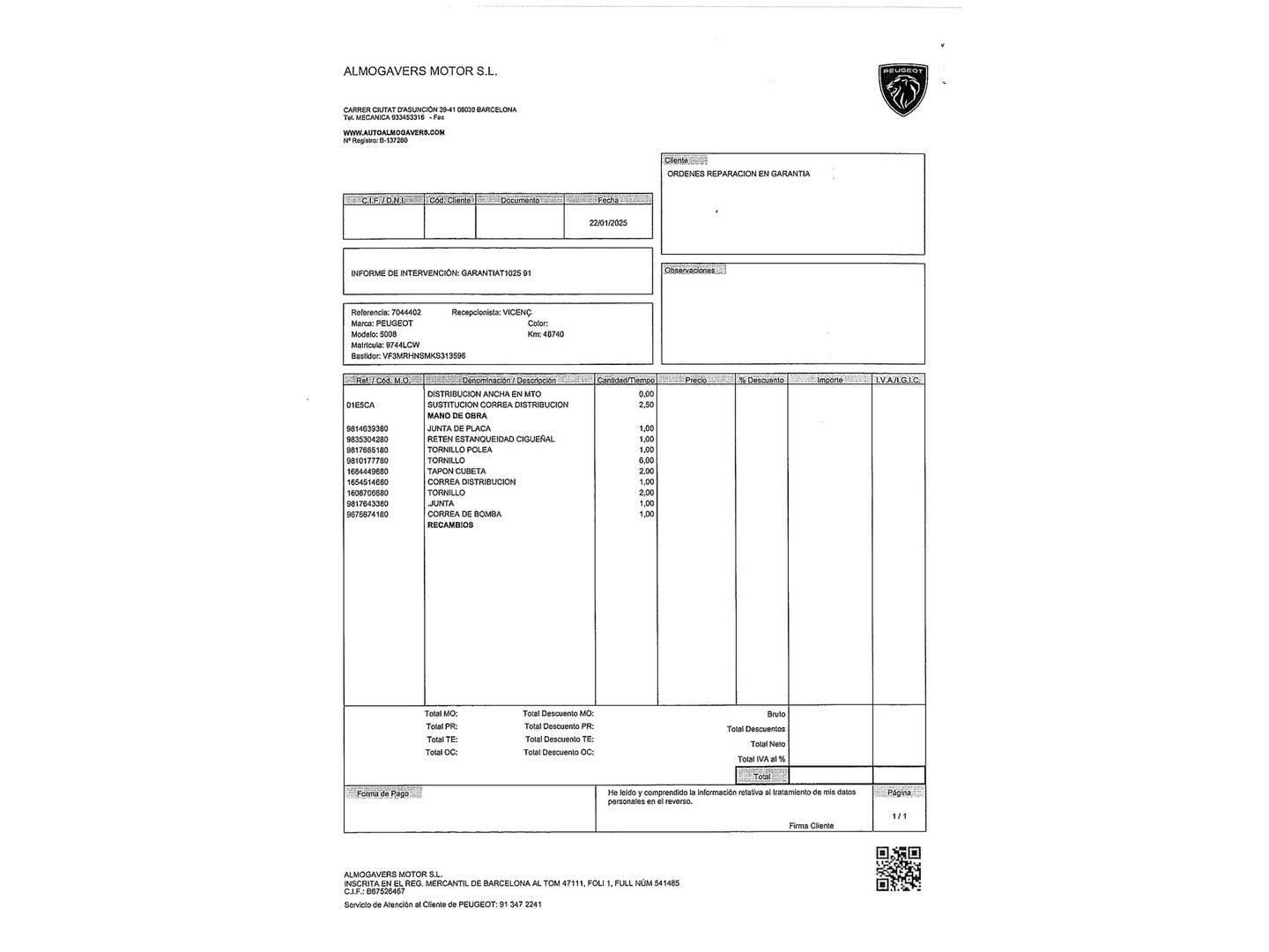 Foto del mantenimiento del Peugeot 5008 Peugeot 5008 PureTech 130 GT Line (130 CV) 7 Plazas