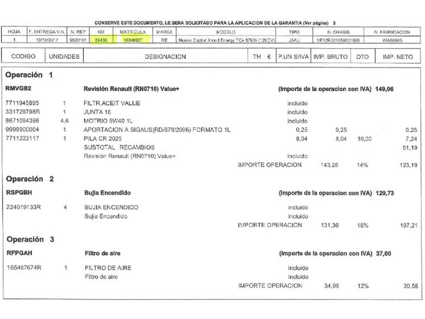 Foto del mantenimiento del Renault Captur Renault Captur Xmod Energy TCe (120 CV)