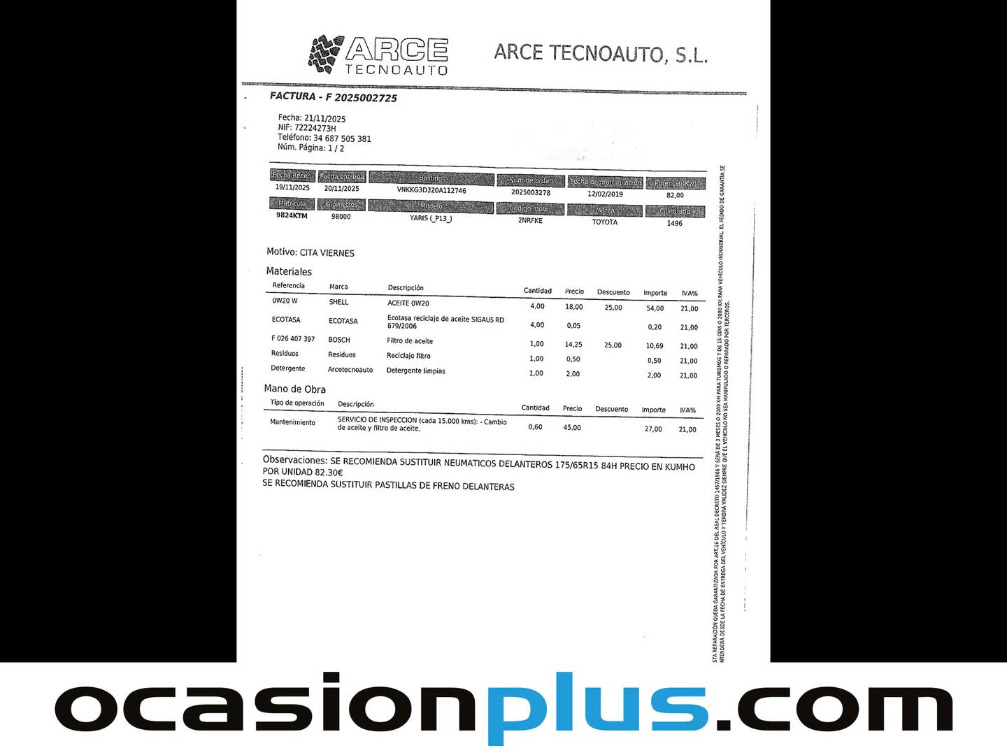 Foto del mantenimiento del Toyota Yaris Toyota Yaris 1.5 Active Tech (111 CV)