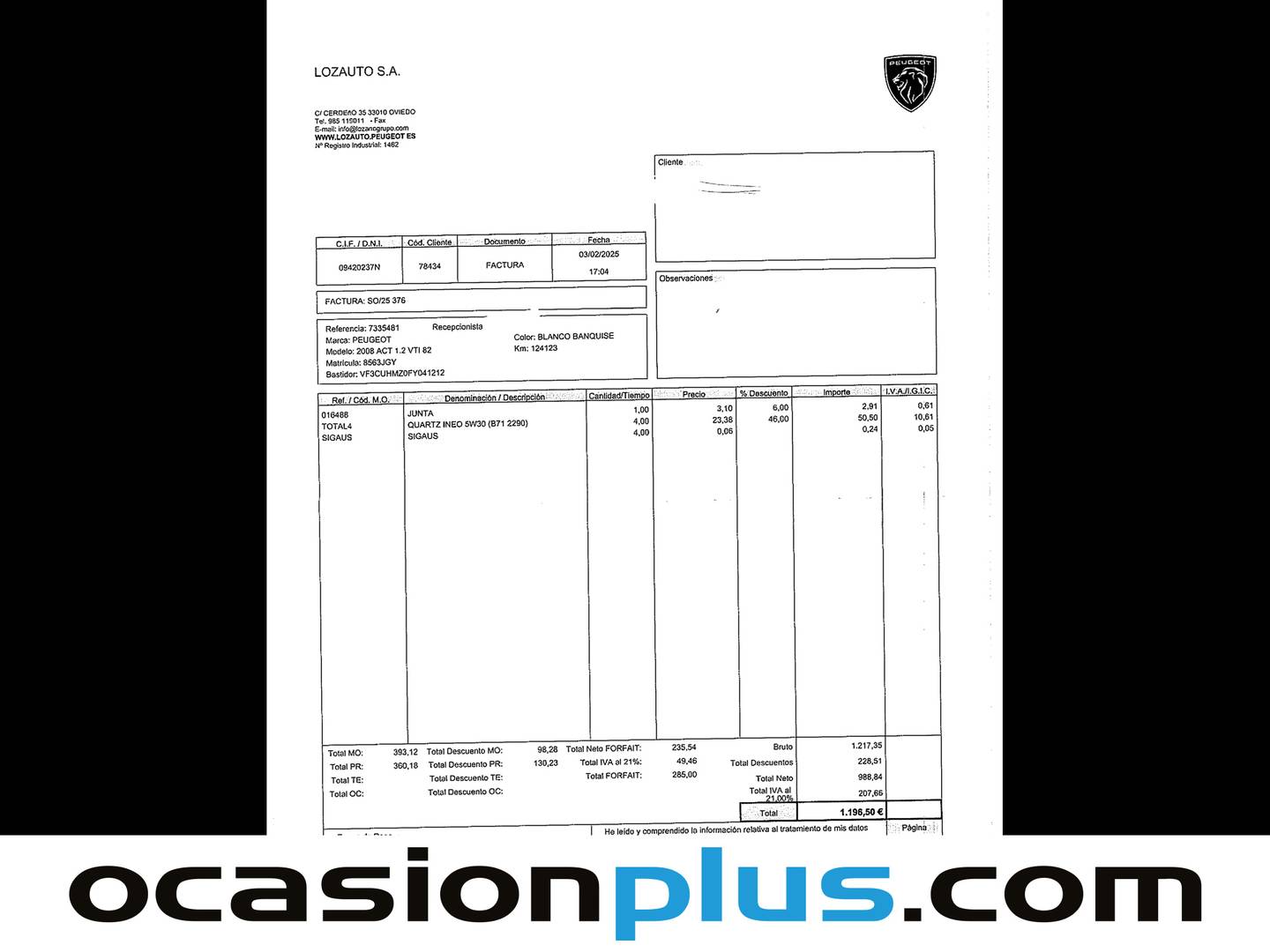 Foto del mantenimiento del Peugeot 2008 Peugeot 2008 VTI 82 Active (82 CV)