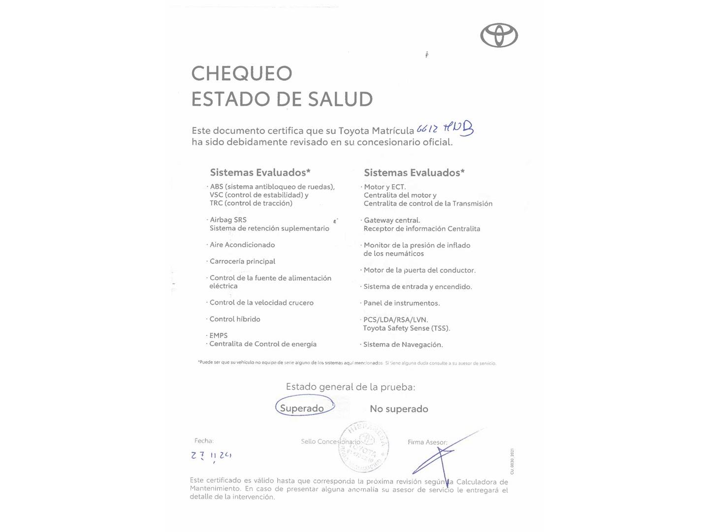 Foto del mantenimiento del Toyota Corolla Toyota Corolla 140H Style Edition (140 CV)