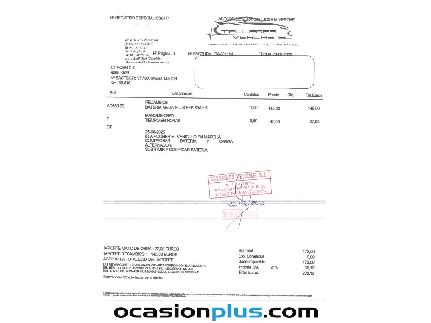 Foto del mantenimiento del Citroën C3 Citroën C3 PureTech 82 Shine (82 CV)