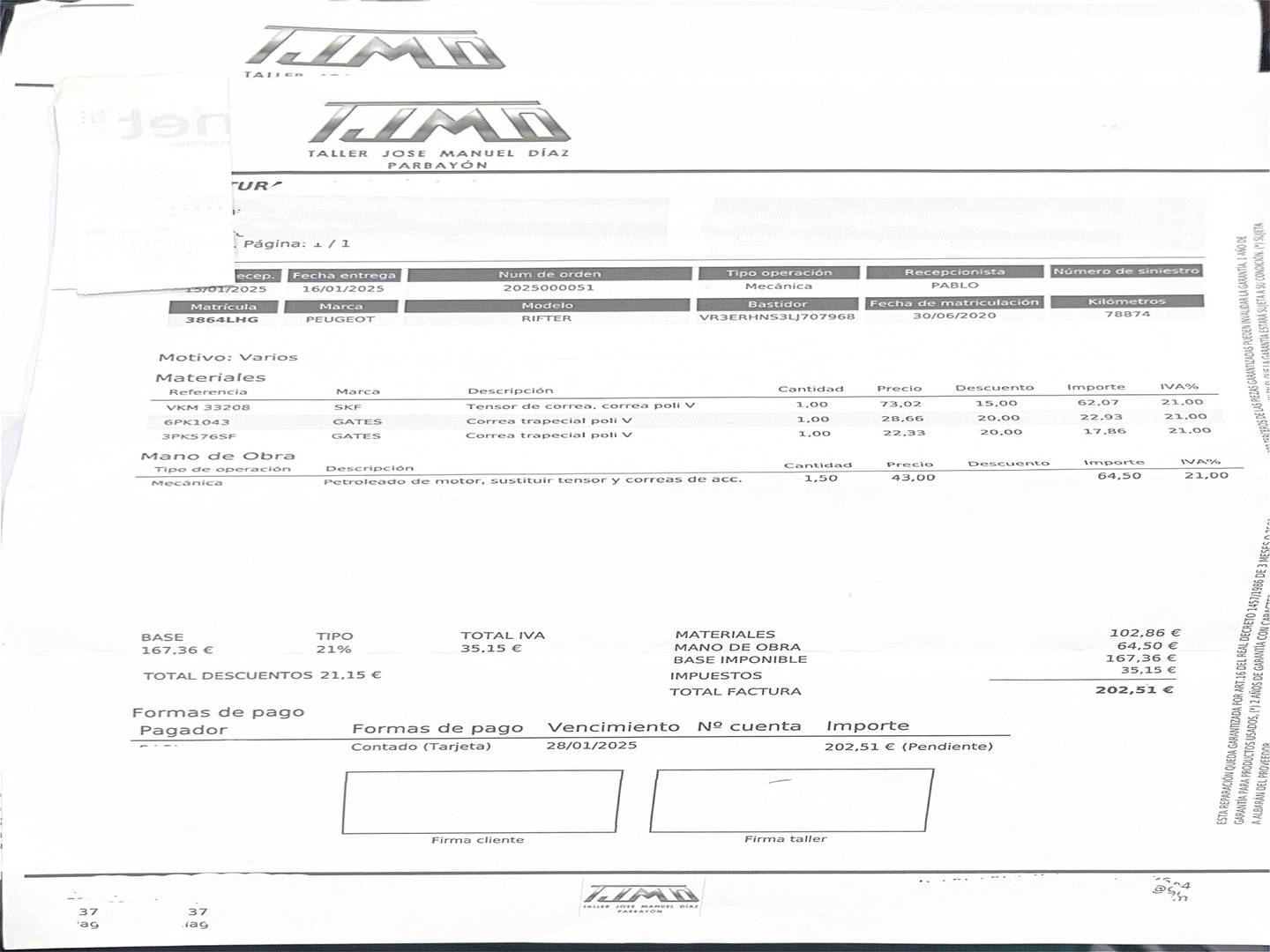 Foto del mantenimiento del Peugeot Rifter Peugeot Rifter GT Line Long PureTech EAT8 (130 CV)