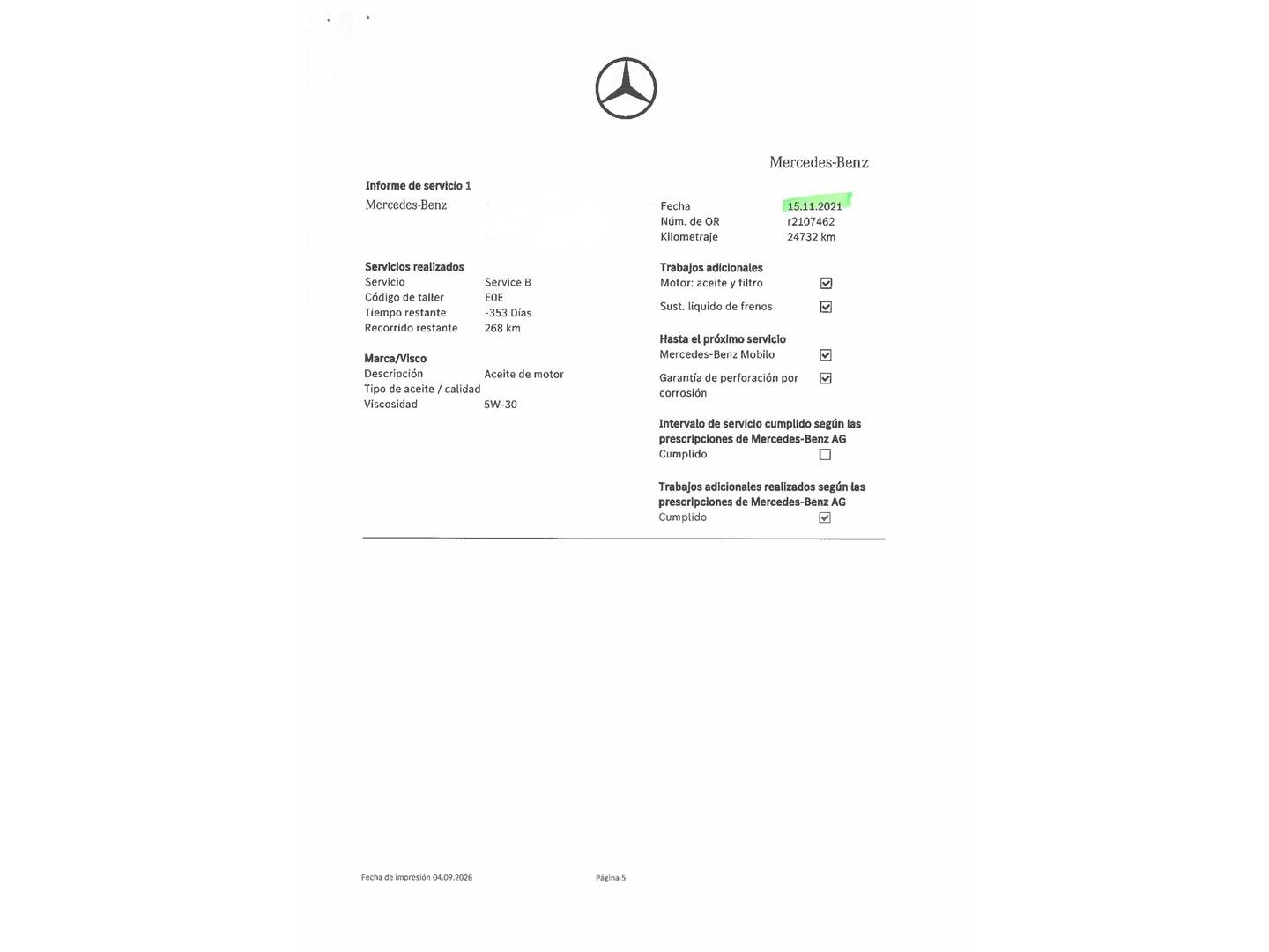 Foto del mantenimiento del Mercedes GLA Mercedes GLA 200 (156 CV) Pack AMG