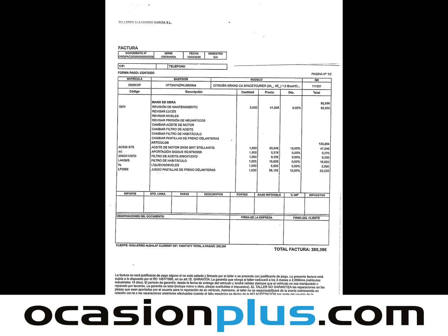 Foto del mantenimiento del Citroën Grand C4 Spacetourer Citroën Grand C4 Spacetourer BlueHDi 130 S&S Feel (130 CV) 7 Plazas