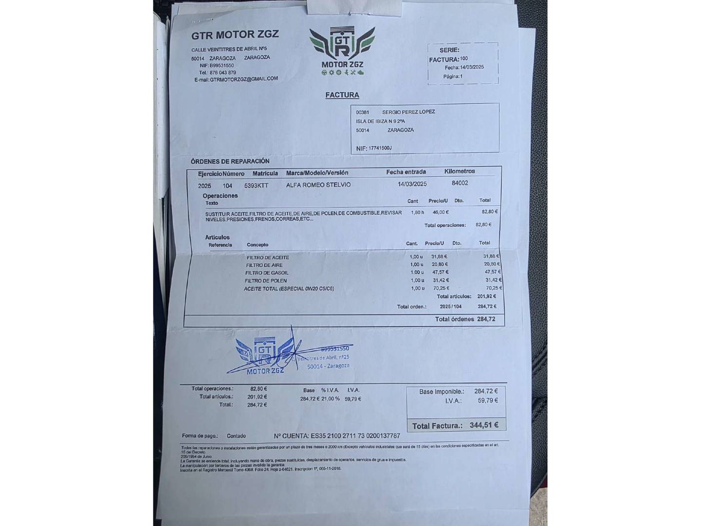 Foto del mantenimiento del Alfa Romeo Stelvio Alfa Romeo Stelvio Stelvio 2.2 Diesel Executive Q4 (210 CV)