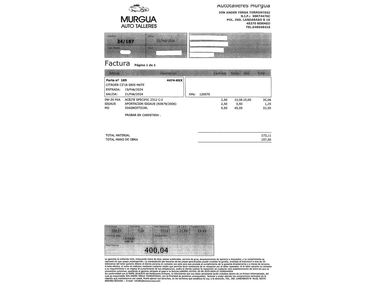 Foto del mantenimiento del Citroën C3 Citroën C3 PureTech 82 Feel (83 CV)