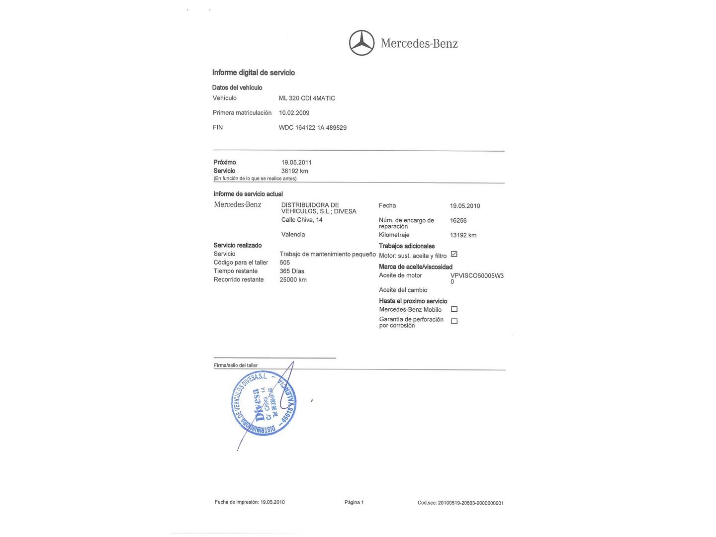 Foto del mantenimiento del Mercedes Clase M Mercedes Clase M ML 320 CDI Edition 10 (224 CV)