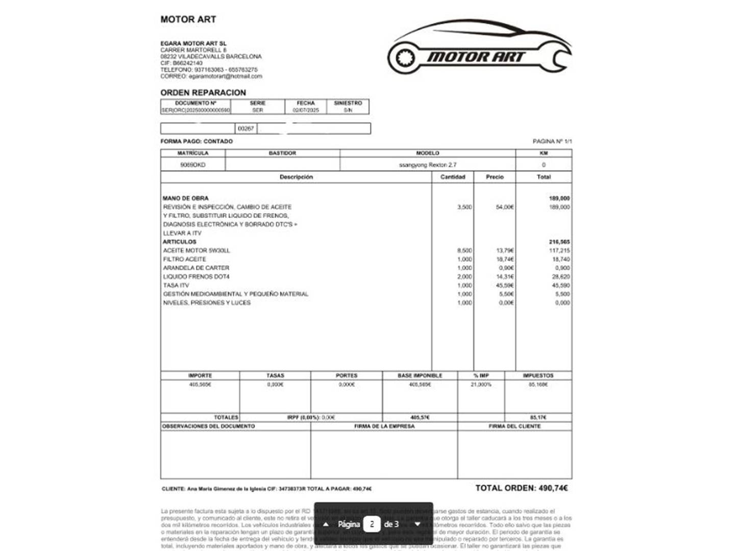 Foto del mantenimiento del SsangYong Rexton SsangYong Rexton 270 Xdi Full (165 CV)