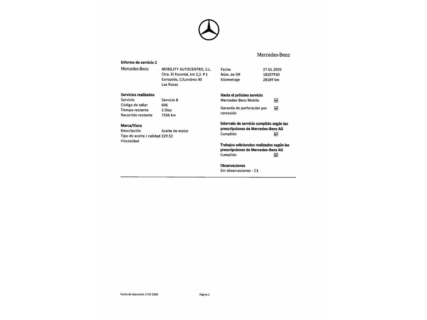 Foto del mantenimiento del Mercedes Clase C Mercedes Clase C 220 d (200 CV) Pack AMG