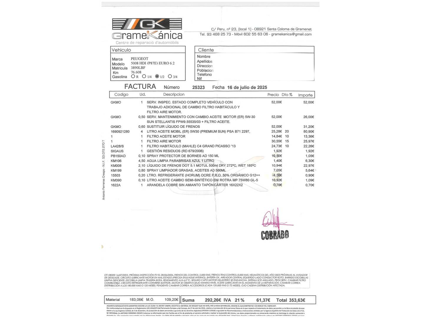 Foto del mantenimiento del Peugeot 5008 Peugeot 5008 Allure 1.5L BlueHDi (130CV) S&S 7 Plazas
