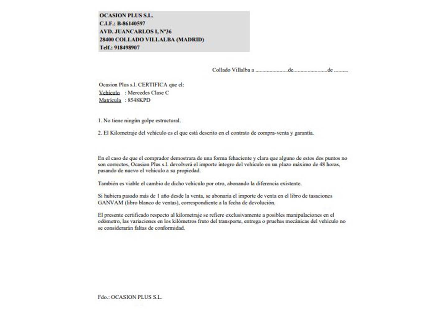 Foto del certificado del Mercedes Clase C Mercedes Clase C Estate 220 d (170 CV) Pack AMG