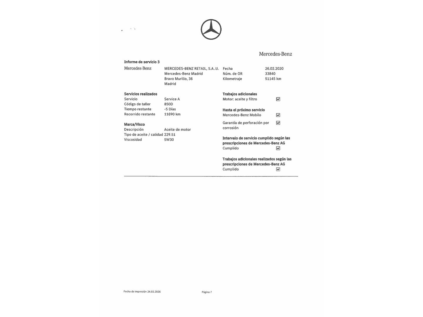 Foto del mantenimiento del Mercedes GLA Mercedes GLA 220 d AMG Line (177 CV)