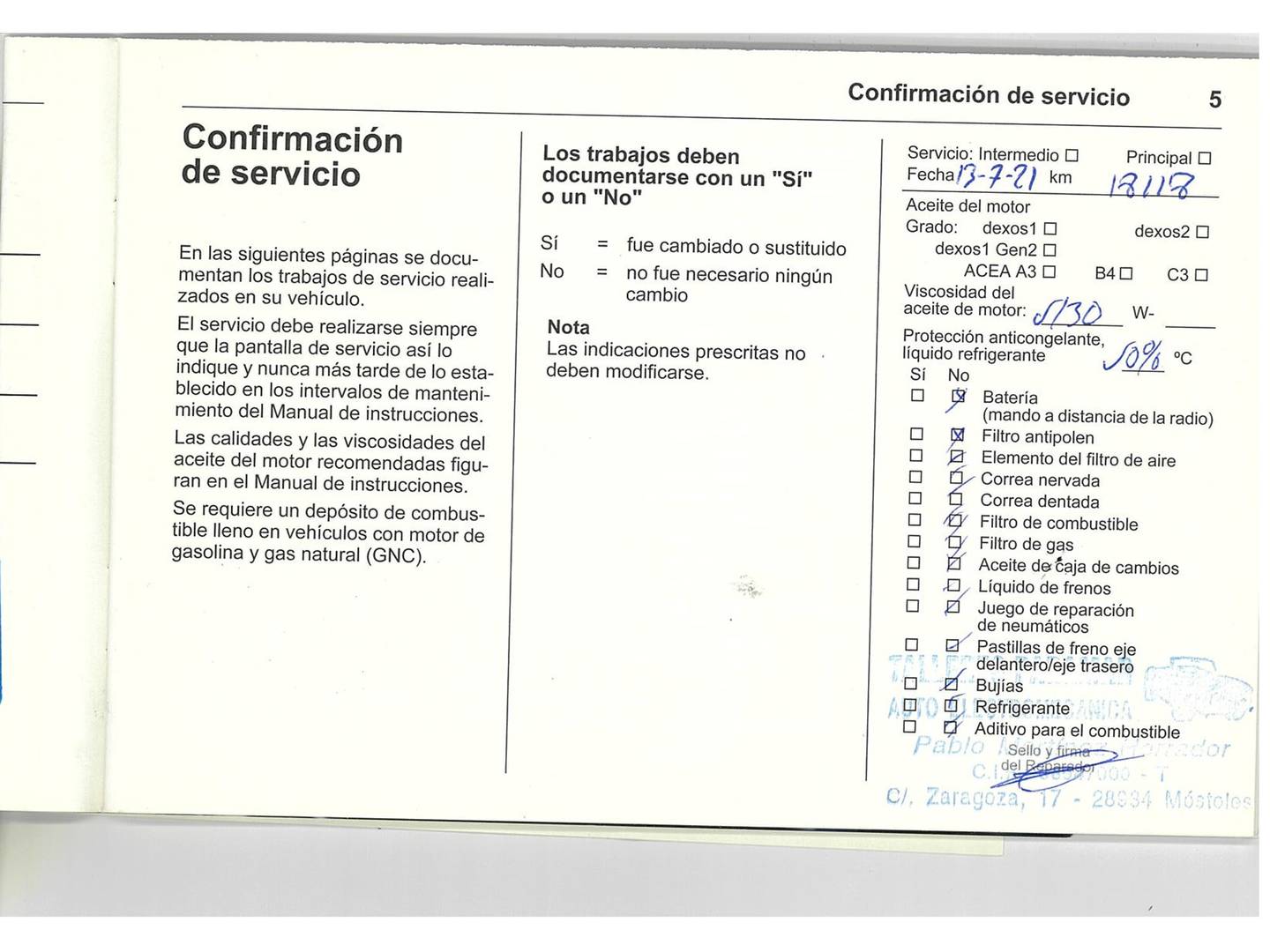 Foto del mantenimiento del Opel Corsa Opel Corsa 1.4 Design Line (90 CV)