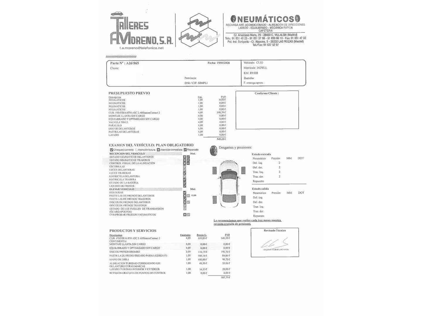 Foto del mantenimiento del Renault Clio Renault Clio Limited 1.2 16v (75 CV)