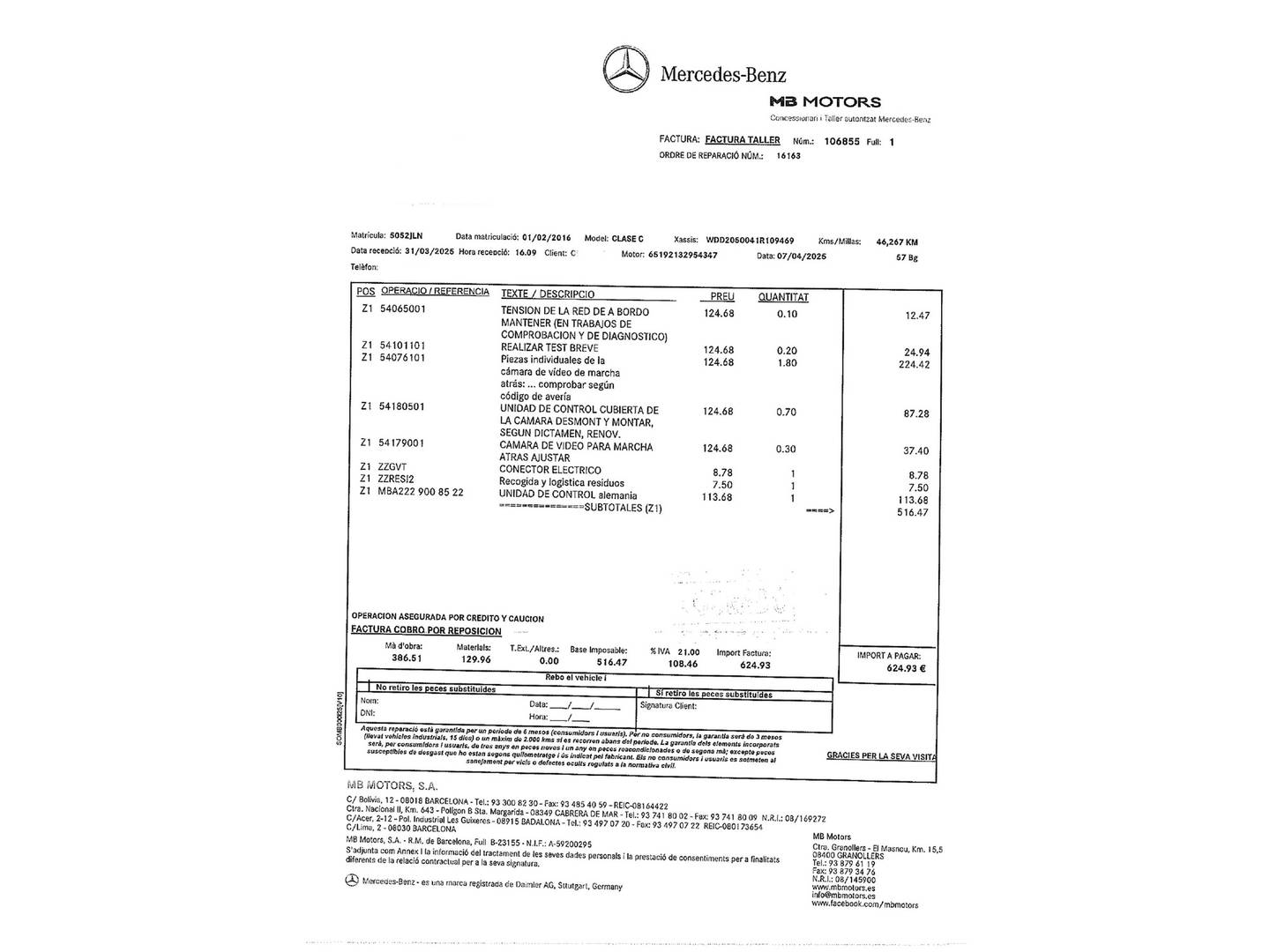 Foto del mantenimiento del Mercedes Clase C Mercedes Clase C 220 d (170 CV) Pack AMG